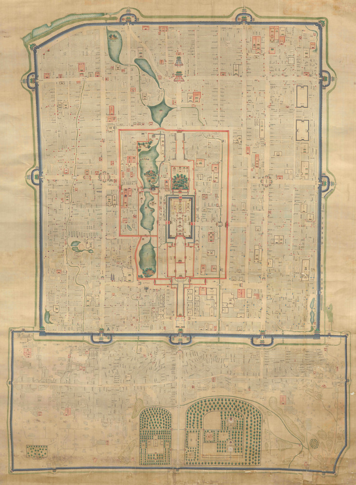 Map of the Inner and Outer Cities of Beijing 北京内外城全圖, Daoguang period (1821–1850), 239 x 180 cm, National Library of China, Beijing 