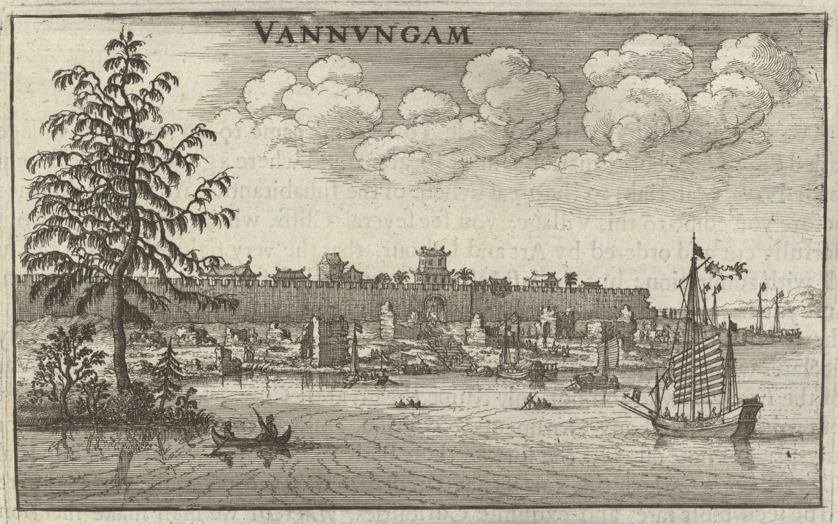 An Embassy from the East-India Company of the United Provinces to the Grand Tartar Cham Emperour of China, Delivered by their Excellencies Peter de Goyer and Jacob de Keyzer, at his Imperial City of Peking. Wherein the Cities, Towns, Villages, Ports, Rivers, &c. in their Passages from Canton to Peking are Ingeniously Described by Mr. John Nieuhoff, Steward to the Ambassadours.
  London: Printed by John Macock for the author, 1669
  National Library of Australia, Canberra