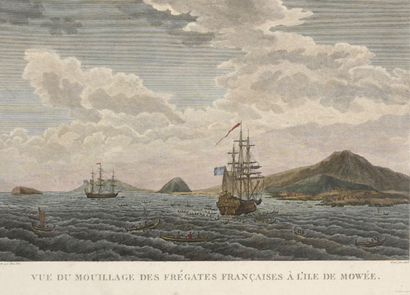 Figure 1 The Astrolabe and the Boussole at Anchor in Maui, from Voyage de La Pérouse autour du Monde (1798 edition; State Library of NSW).