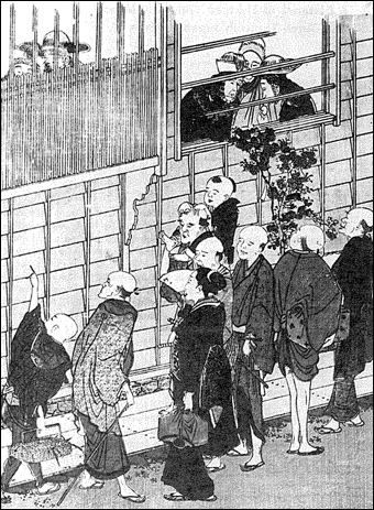 Figure 4 The men in the street in Edo try to catch a glimpse of Dutchmen on their court journey, by Katsushika Hokusai (1760– 1849).